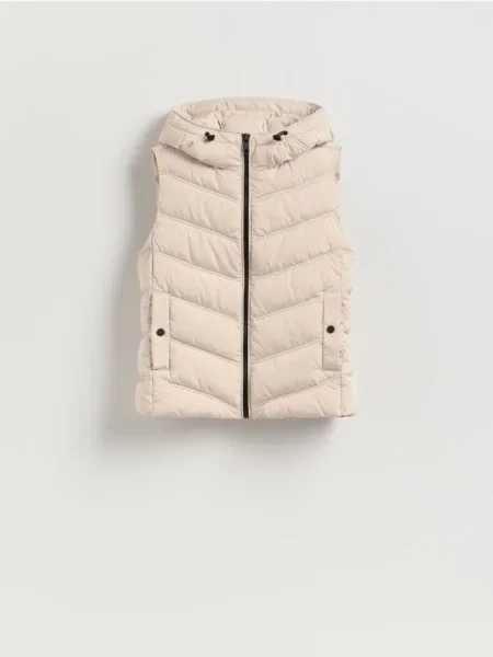 Reserved Pikowana kamizelka z kapturem kremowy