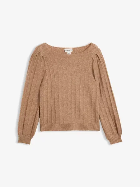 Sweter z rękawami bufkami brązowy