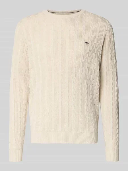 Sweter z dzianiny ze ściegiem warkoczowym i wyhaftowanym logo Fynch-hatton biały