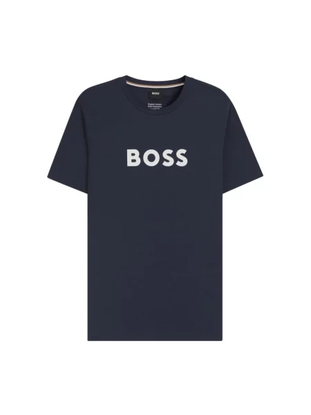 BOSS t-shirt plażowy czarny wzorzysty niebieska