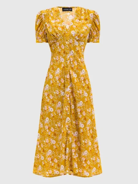 Шелковое цветочное платье Jacob Lee с принтом желтое