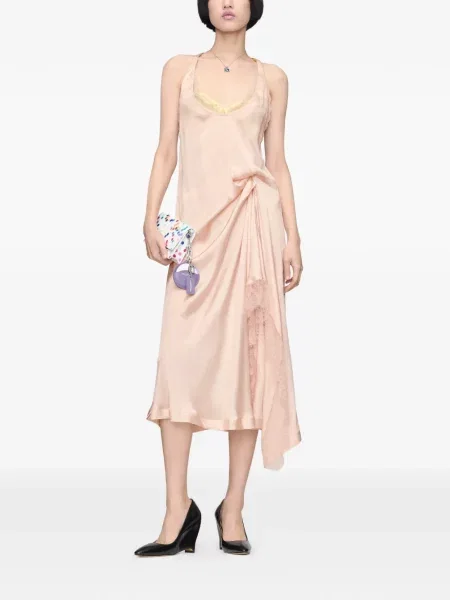 Rochie midi Maison Margiela asimetrică din dantelă roz