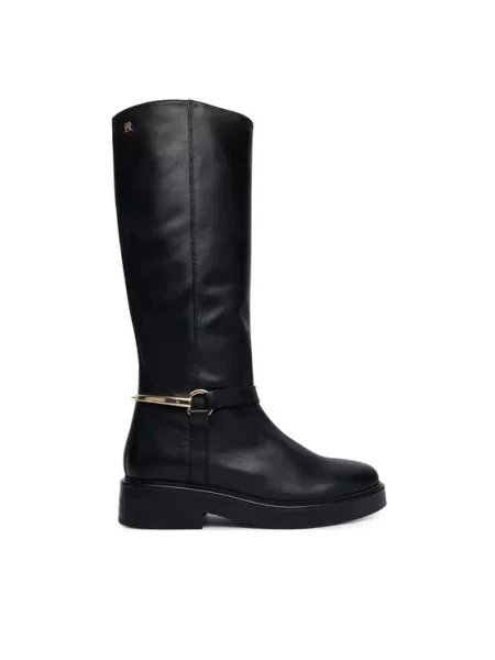 Tommy Hilfiger Офицерки Th Stud Leather Knee Riding Boot черен