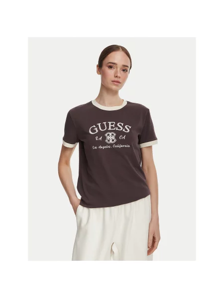Guess T-Shirt Regular Fit καφέ