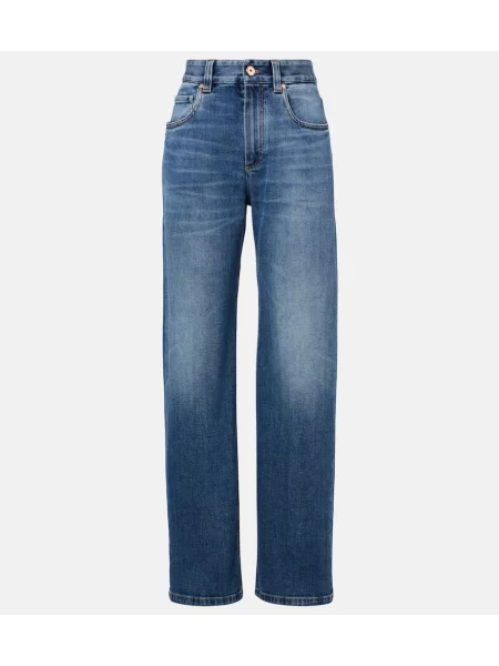 Proste jeansy Brunello Cucinelli z niską talią niebieskie