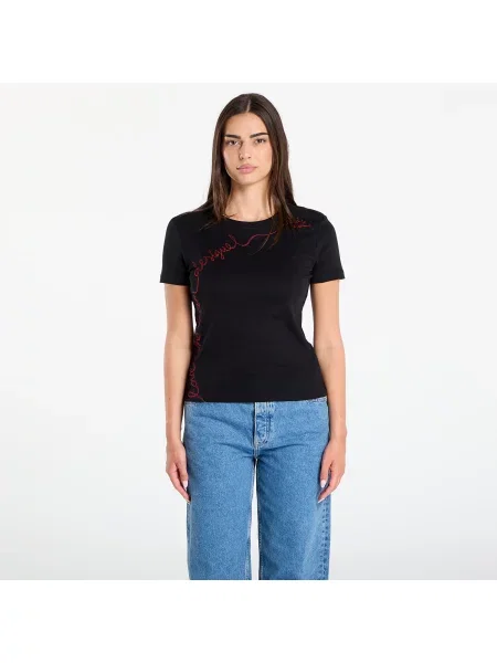 Тениска Desigual T-Shirt With Embroidered Lettering Black XS черно