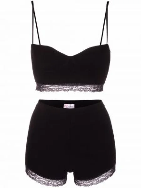 Pantaloni scurți Red Valentino cu model floral din dantelă negru