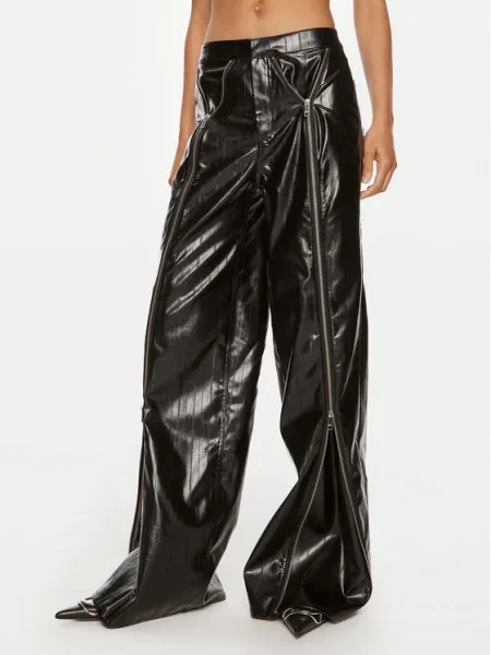 ROTATE Pantaloni din imitație de piele Dixie Wide Leg negru