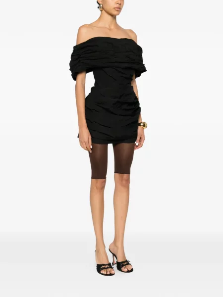 Rochie mini Magda Butrym cu volane cu umerii deschiși negru