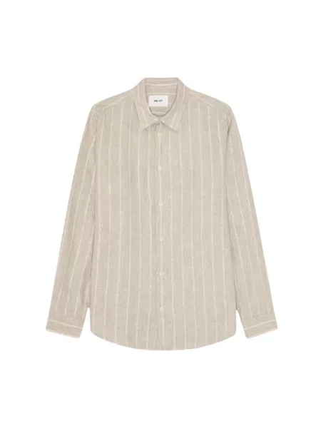 Koszule Mężczyzna S Len Enzo Classic Collar Linen Shirt beżowy