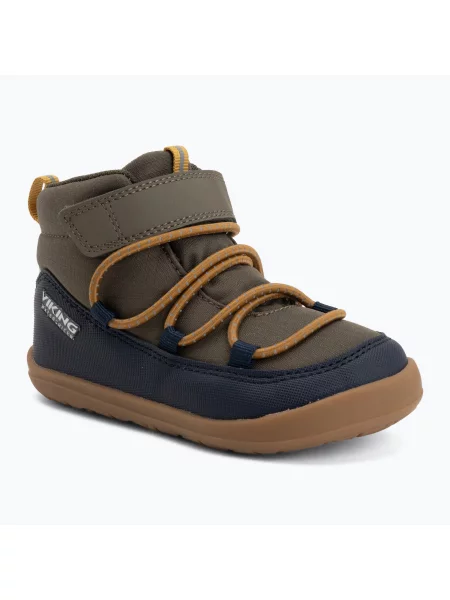 Gyermek barefoot cipő Viking Footwear Birch Barefoot Mid 1V vízálló tengerészkék/olíva. Méret: 33 EU zöld