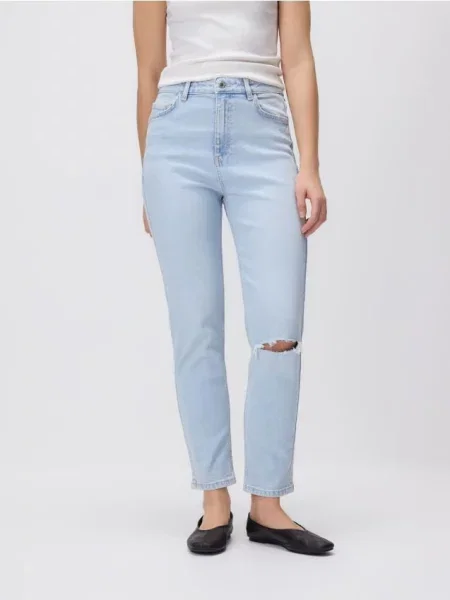 Reserved Blugi mom fit cu deschidere albastru