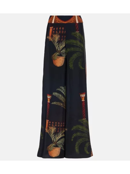 Svilen hlače z visokim pasom Johanna Ortiz z visokim pasom s potiskom modra