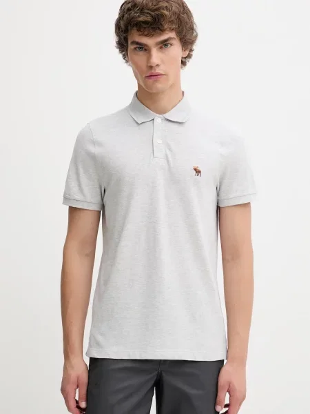 Тениска с яка Abercrombie & Fitch с изчистен дизайн сиво