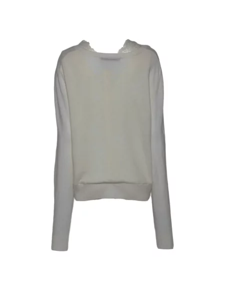 Pulover Pushbutton din dantelă alb