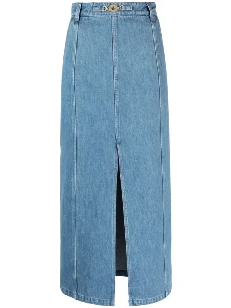 Fustă din denim Patou până la genunchi cu crăpătură albastru