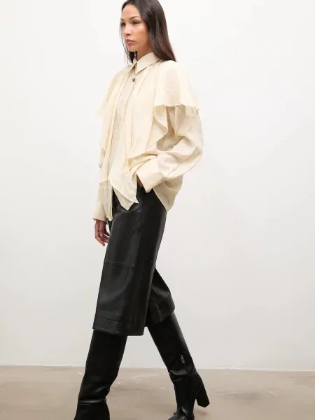 Answear.LAB pantaloni de piele drept high waist negru