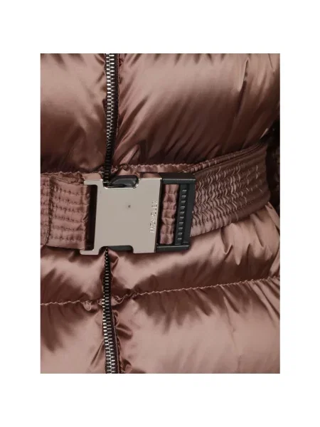 Długi płaszcz Moncler skórzany beżowy