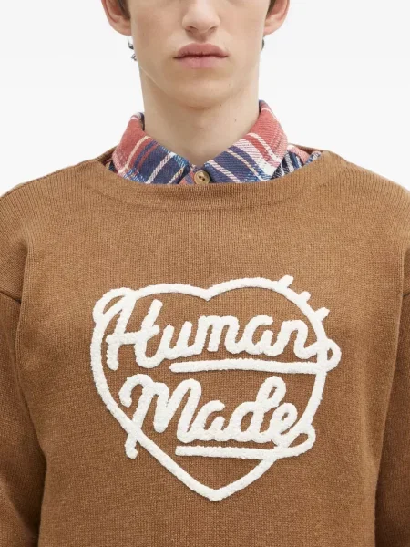 Pulover Human Made cu motiv cu inimi maro