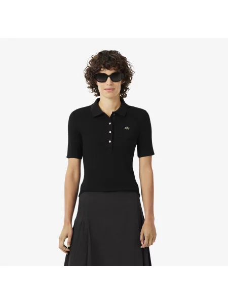 Lacoste Ażurowa Koszulka Polo Slim Fit Z Dzianiny Pointelle czarna