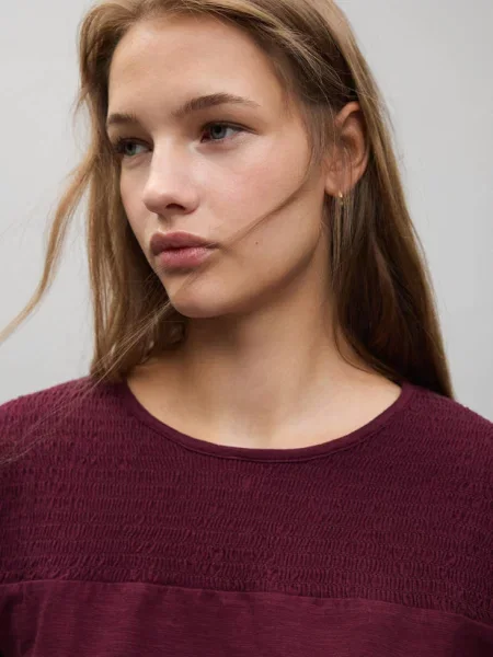 Koszulka z marszczonym panelem burgund Teen S MANGO TEEN