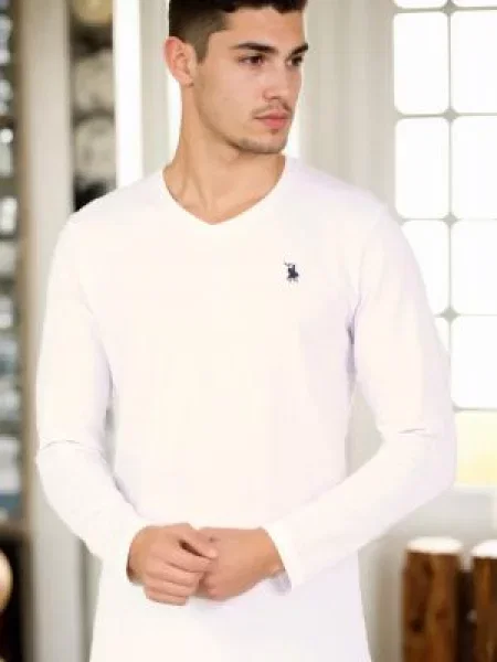 Tricou mânecă lungă Dewberry cu decolteu în V alb