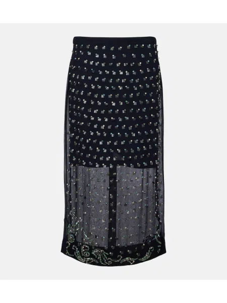 Fustă midi Dries Van Noten până la genunchi albastru