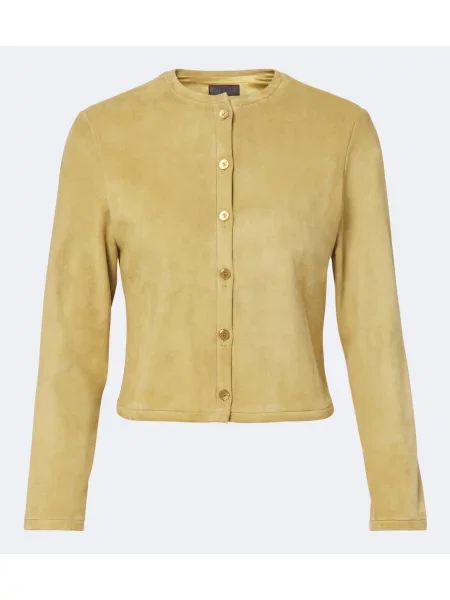 Cardigan Stouls din piele de căprioară galben
