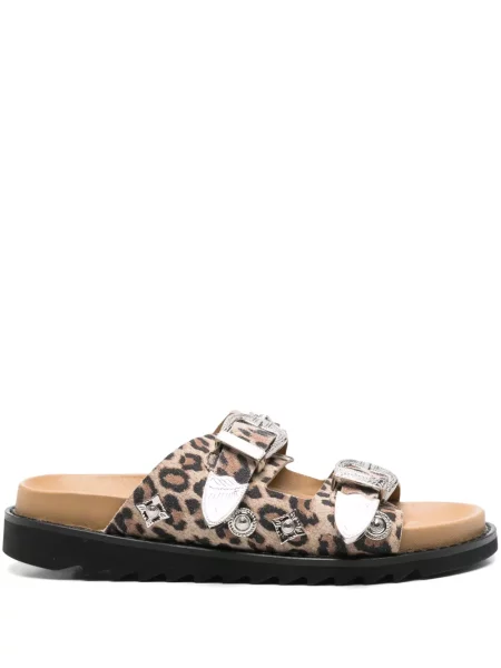 Sandale Toga Pulla fără toc cu imagine cu model leopard maro
