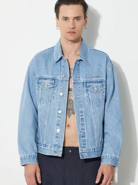 A Bathing Ape geaca jeans Metal Logo Pin Denim Jacket barbati de tranzitie oversize