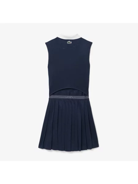 Lacoste Sukienka Sport Z Kołnierzykiem Polo Bez Rękawów Slim Fit granatowa