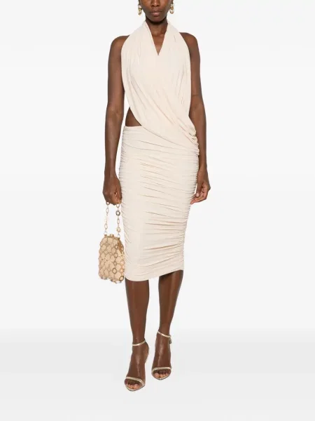Rochie midi Amazuìn cu volane cu gât halter
