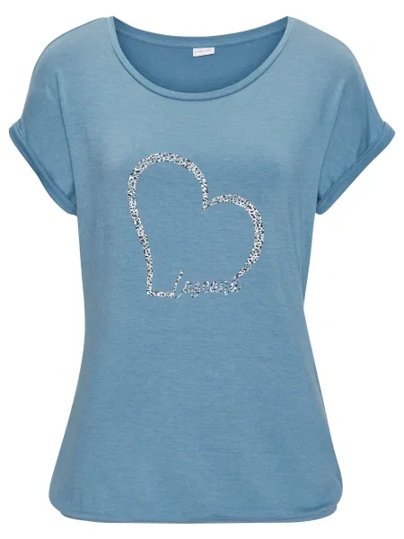 LASCANA Majica svetlo modra / črna bela