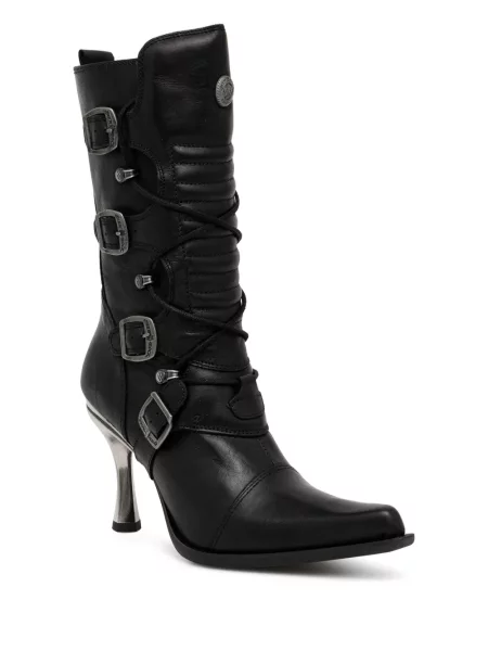 Botine New Rock cu șireturi din dantelă negru