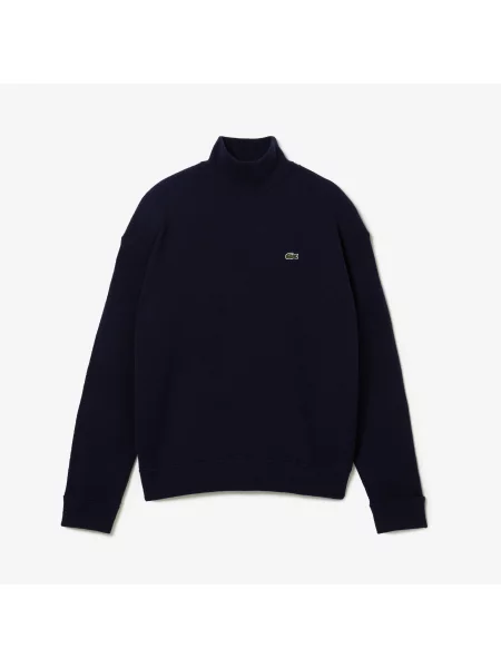 Lacoste Wełniany Sweter Z Wysokim Kołnierzem granatowy