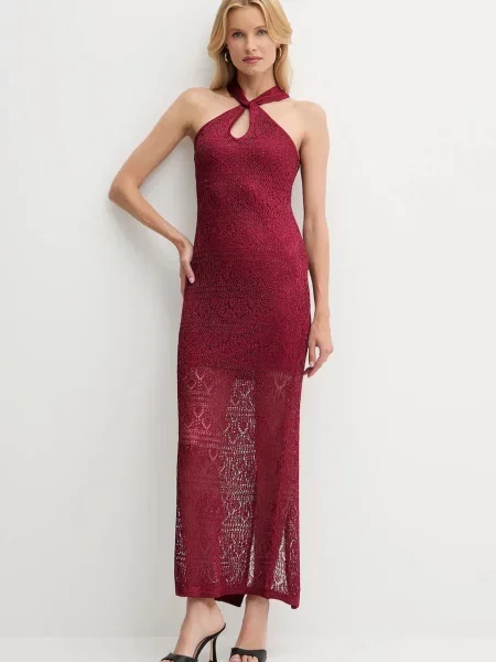 Guess sukienka CYNTHIA maxi dopasowana czerwony