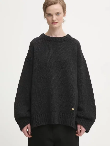 GANNI pulover din amestec de lână Chunky Wool Mix gri