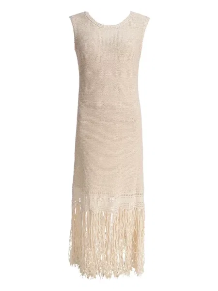 Rochie Sandbeige cu franjuri tricotate de costum
