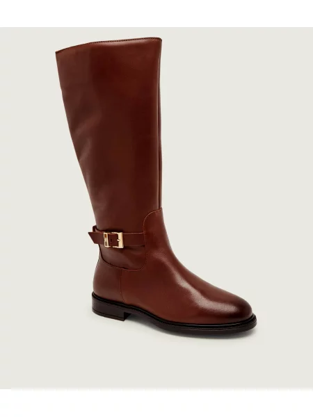 Bőr csatos csizma Tommy Hilfiger barna