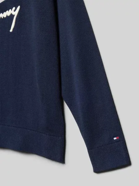 Sweter z dzianiny o kroju regular fit z czystej bawełny model ‘VARSITY’ Tommy Hilfiger granatowy