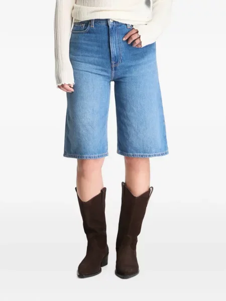 Pantaloni scurți din denim Samsøe Samsøe cu talie înaltă albastru