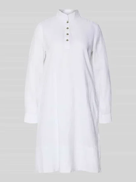 Lniana sukienka ze stójką i krótką listwą guzikową Christian Berg Woman biała
