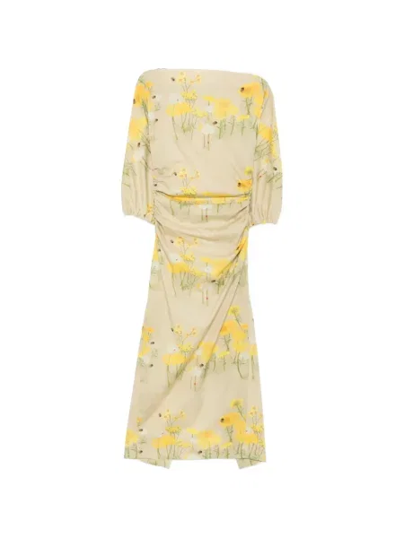 Rochie midi Bernadette cu model floral cu imagine galben