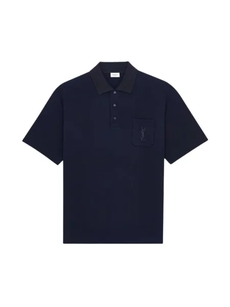 Koszulka polo Saint Laurent skórzana niebieska