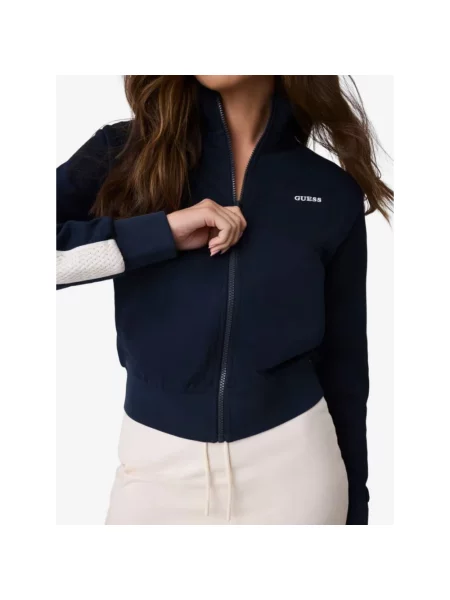 Bluza rozpinana Guess z wysokim kołnierzem niebieska