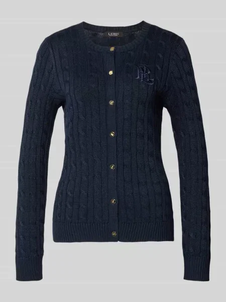 Kardigan z wyhaftowanym logo Lauren Ralph Lauren granatowy