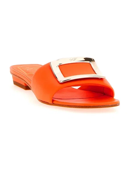 Klapki Roger Vivier skórzane pomarańczowe