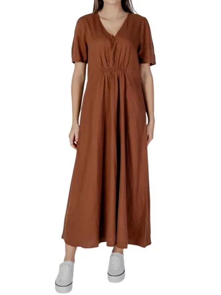 Lniana długa sukienka maxi B.young brązowa