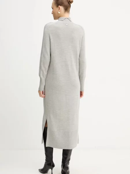BOSS Orange rochie din lână maxi drept gri