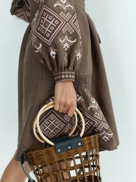 Лляна Вишита сукня Folk Moda коричневий